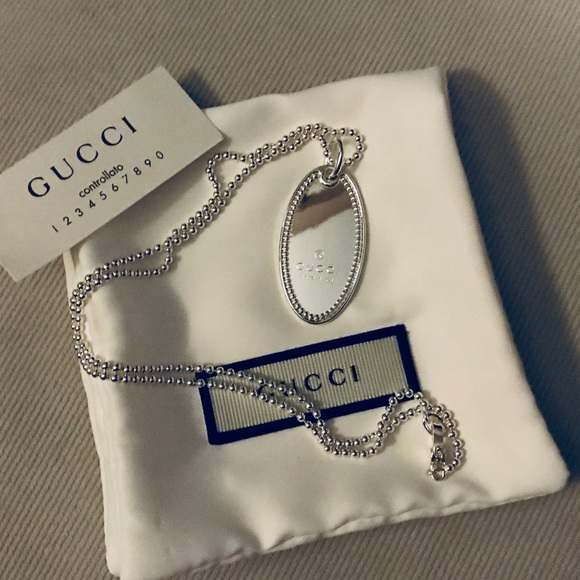 Gucci Jewelry - Gucci Sterling Sliver Logo Oval Tag Long Necklace